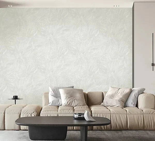 Vymura Soft White Aspen Leaf Textured Luxury Wallpaper M95664