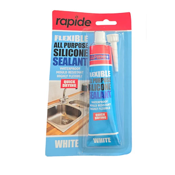 Rapide White Flexible All Purpose Silicone Sealant Quick Drying Squeeze Tube 80g