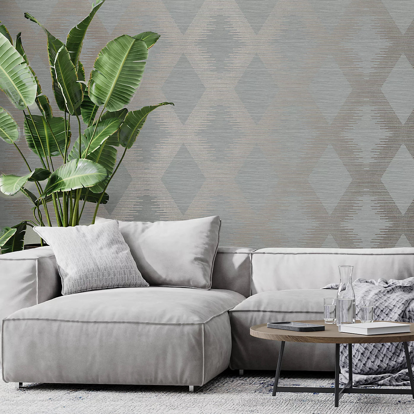 Graham & Brown Serenity Geometric Grey & Rose Gold Wallpaper 120730