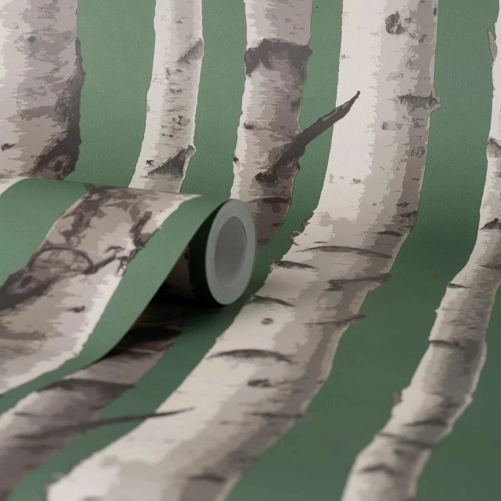 Fine Decor Birch Trees Hunter Green Wallpaper FD43292