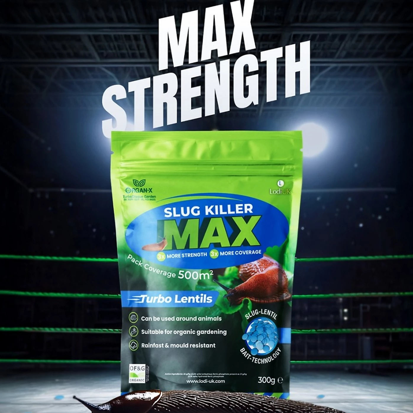 2 x Organ-X Slug Killer Max Pet Safe Slug Lentil Bait Technology 300g