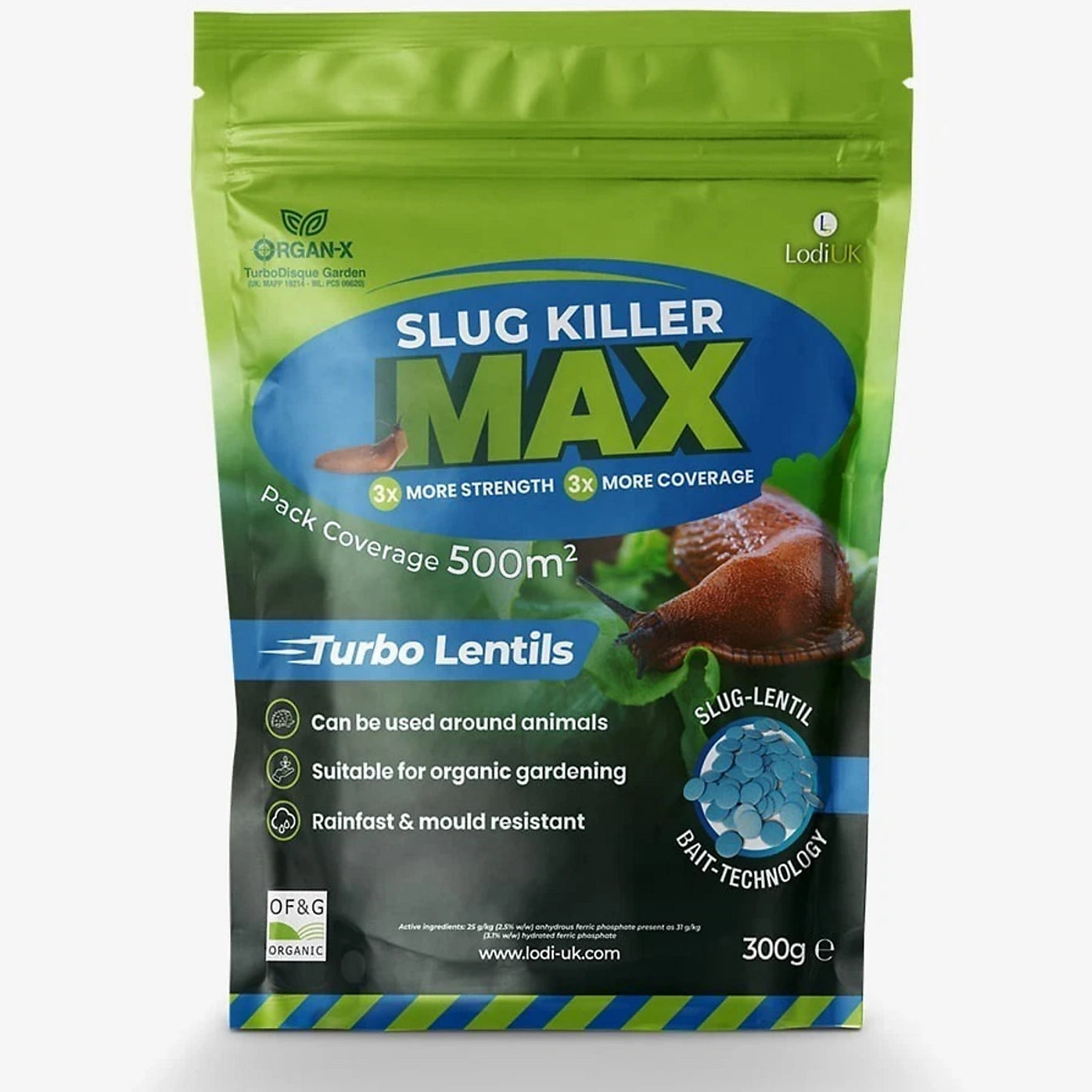 2 x Organ-X Slug Killer Max Pet Safe Slug Lentil Bait Technology 300g