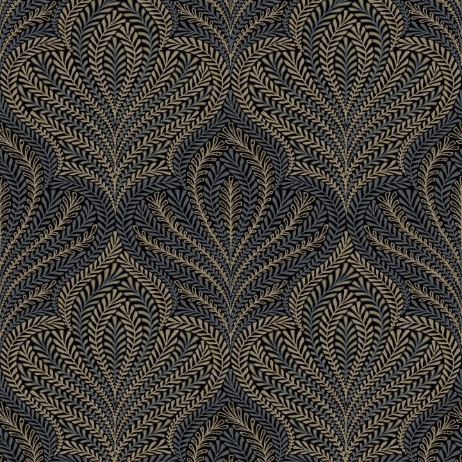 Grandeco Margot Black & Gold Leaf Damask Metallic Luxury Wallpaper 184603