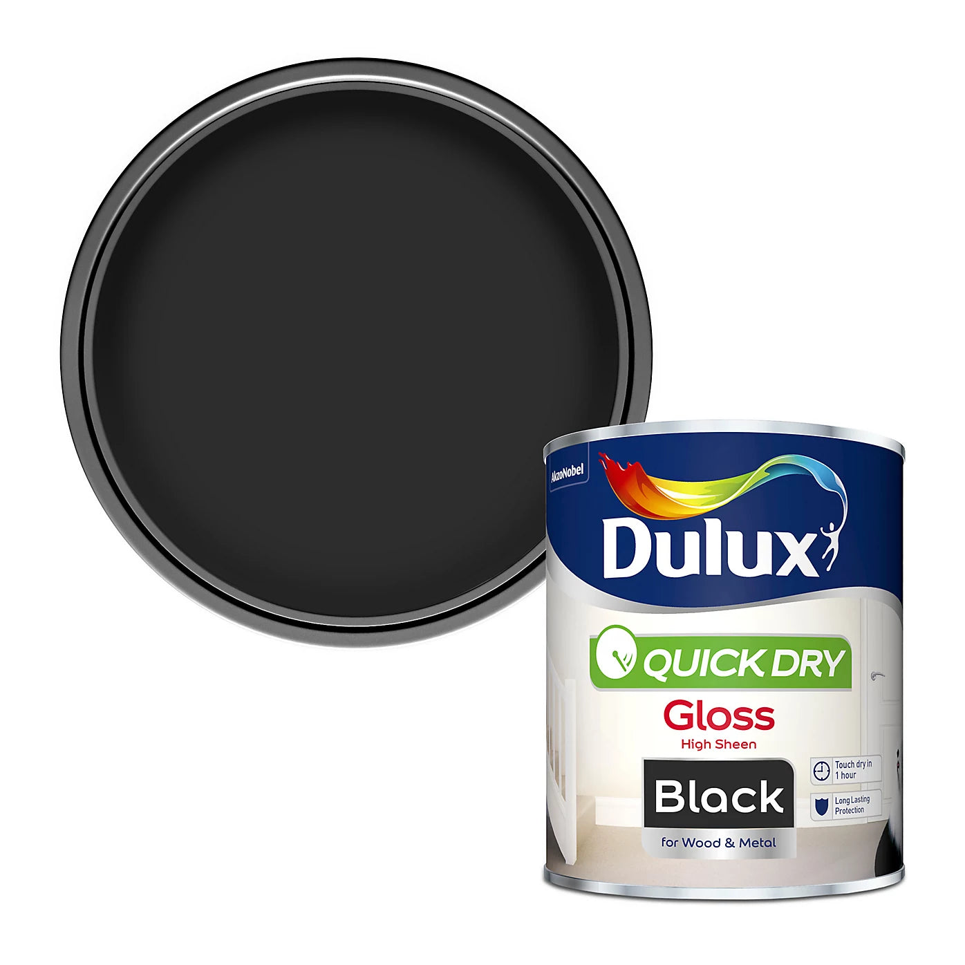 Dulux Black Quick Dry Gloss Wood & Metal Paint 750ml