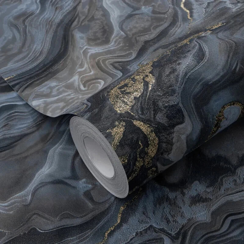 Erismann Elle Mystic Marble Blue & Gold Metallic Wallpaper 10447-08