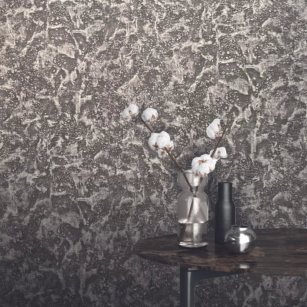 Vasari Ariana Charcoal Grey Marble Plaster Wallpaper 535952