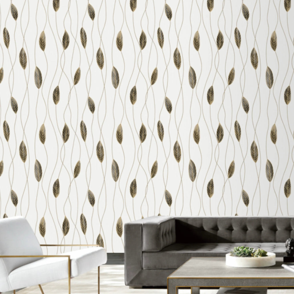 Sartoria Serenity Trail Ivory & Gold Metallic Luxury Leaf Wallpaper 7869