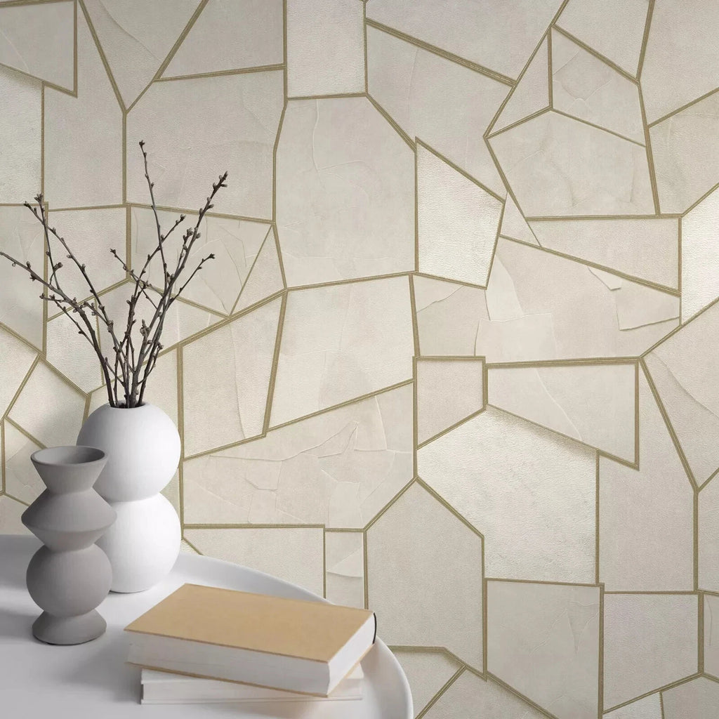 Erismann Elle Mosaique Beige & Gold Geometric Mosaic Style Wallpaper 10445-02