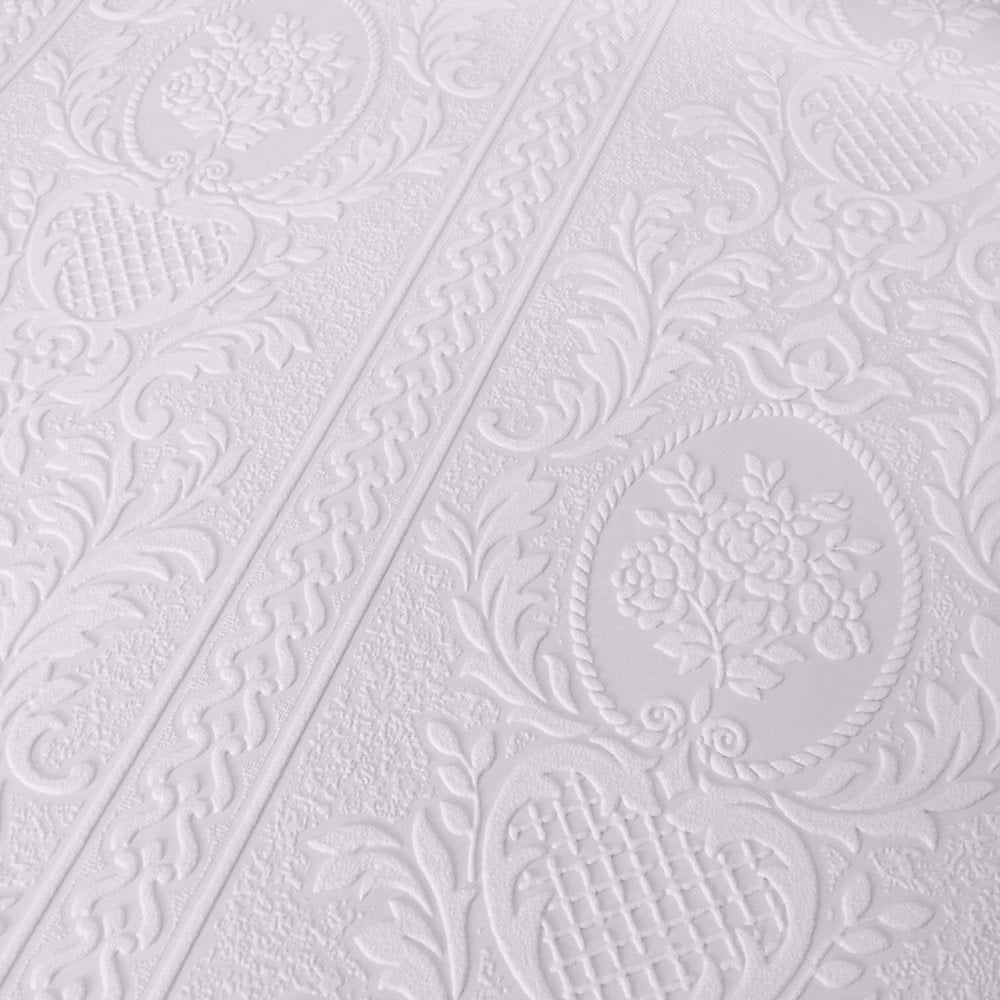 AS Creation White Blown Floral Damask Paintable Wallpaper 2616-18