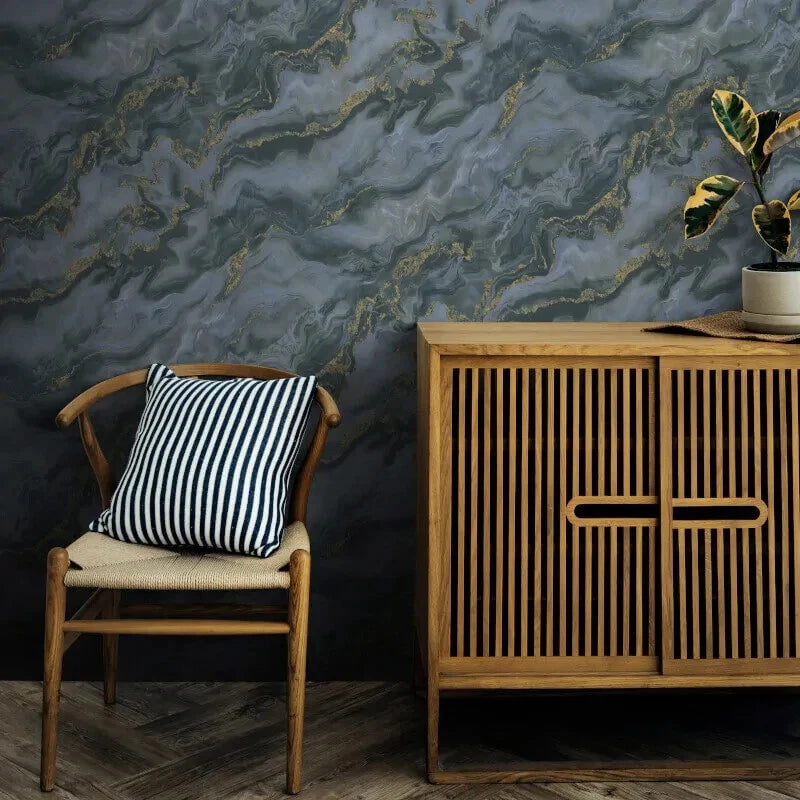 Erismann Elle Mystic Marble Blue & Gold Metallic Wallpaper 10447-08