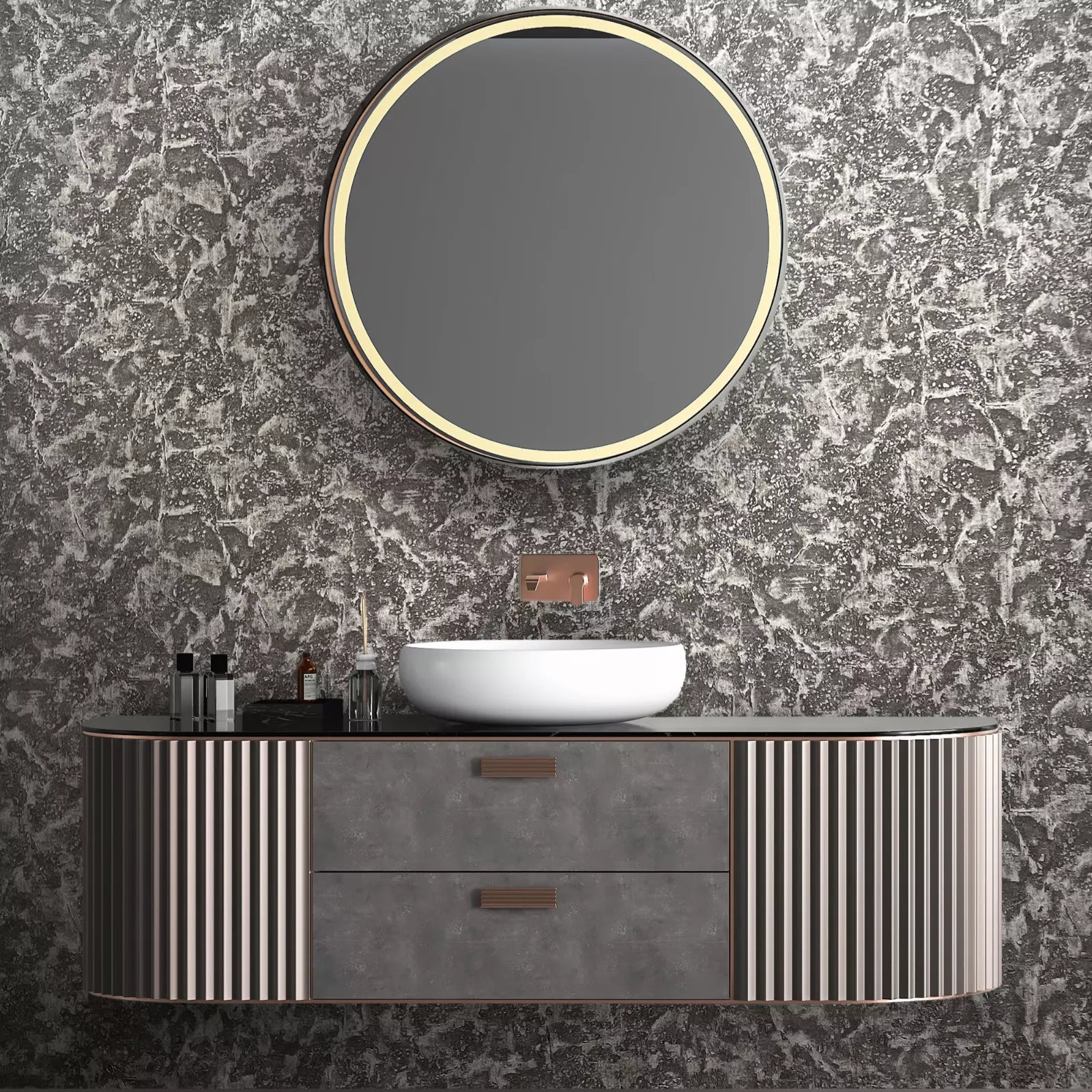 Vasari Ariana Charcoal Grey Marble Plaster Wallpaper 535952