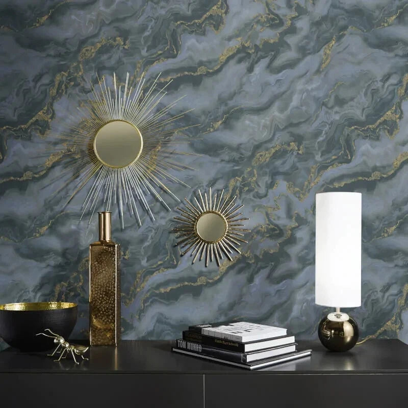 Erismann Elle Mystic Marble Blue & Gold Metallic Wallpaper 10447-08