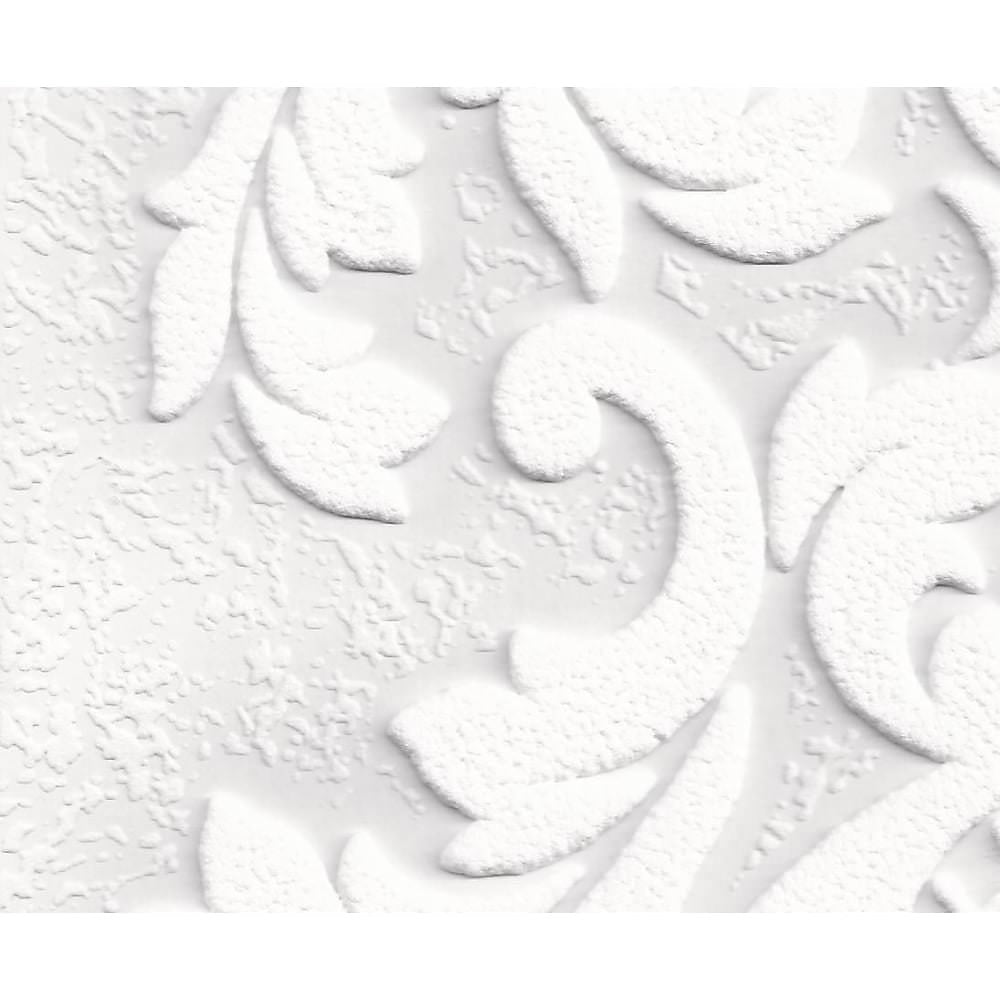 AS Creation White Blown Floral Damask Paintable Wallpaper 2616-18