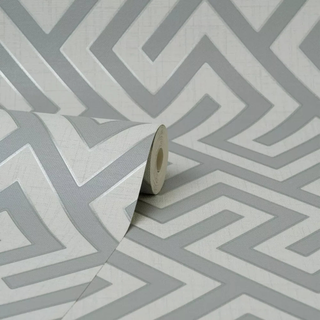 Larson Geometric Metallic Grey & Silver Modern Wallpaper