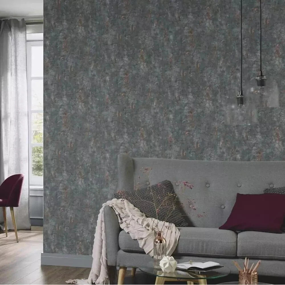 Erismann Concrete Plaster Charcoal & Copper Metallic Wallpaper 10375-47