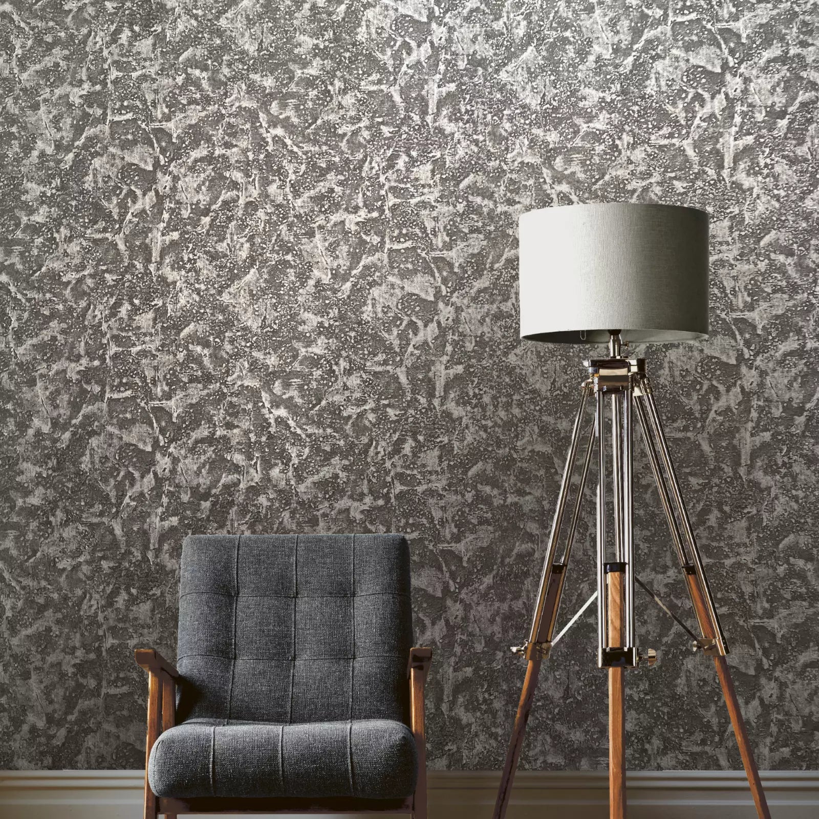 Vasari Ariana Charcoal Grey Marble Plaster Wallpaper 535952