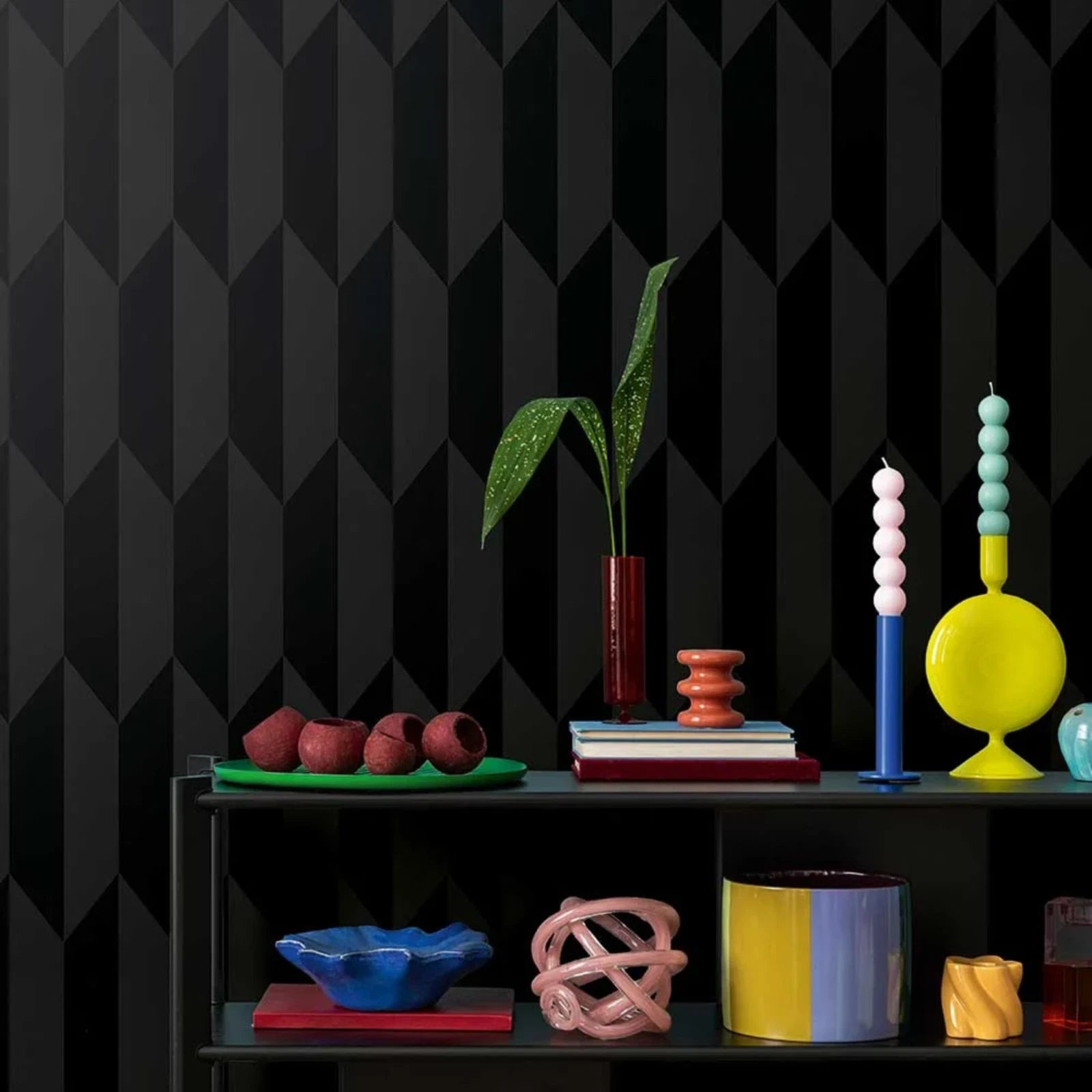 AS Cosmo Living Black Graphic Groove Geometric Chevron Wallpaper 79086-8