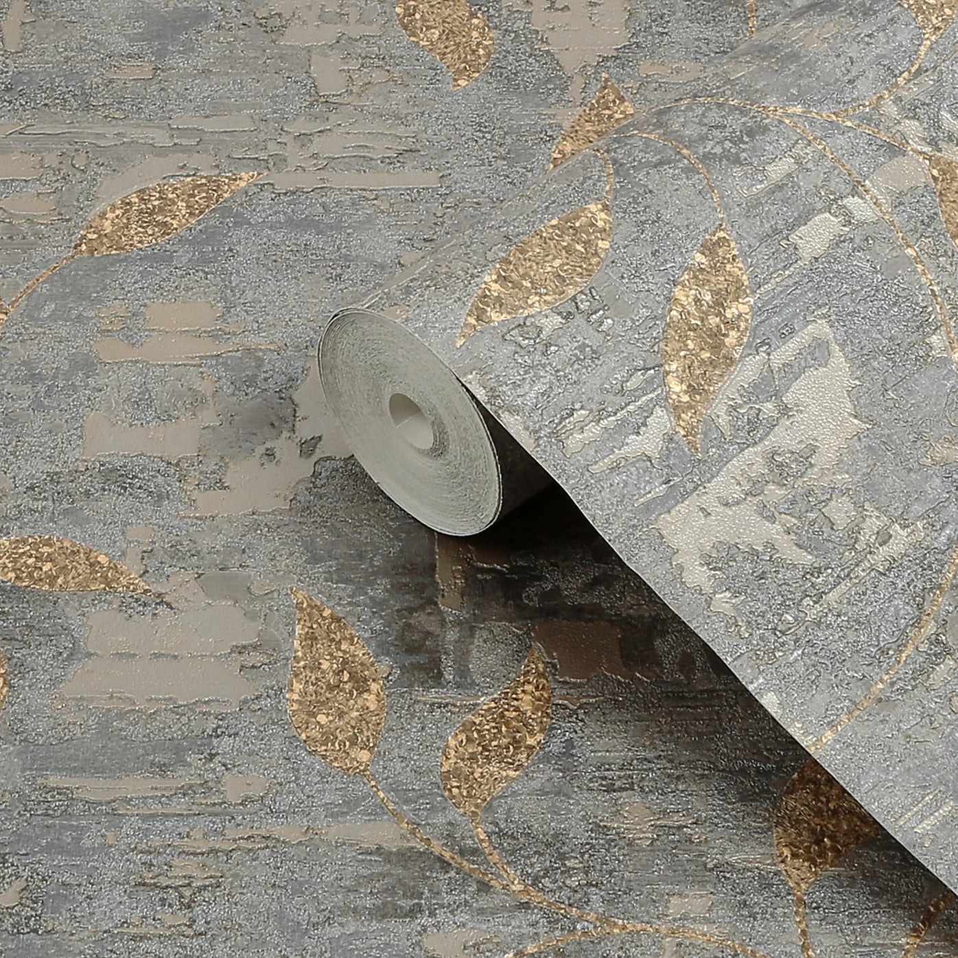 Graham & Brown Steel Gold Ornamental Leaf Wallpaper 128796