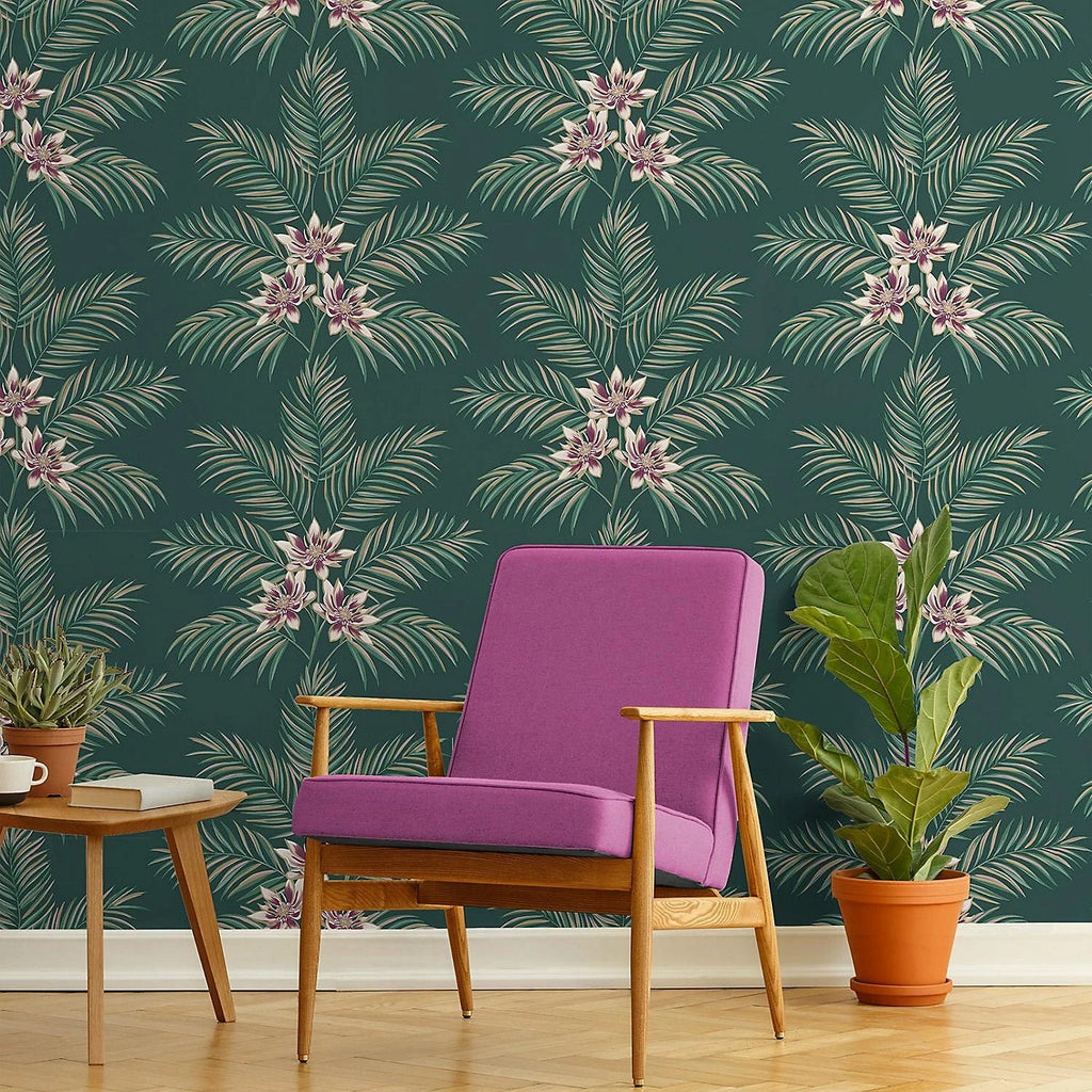 Fine Decor Green Bali Emerald Tropical Floral Jungle Wallpaper FD43279