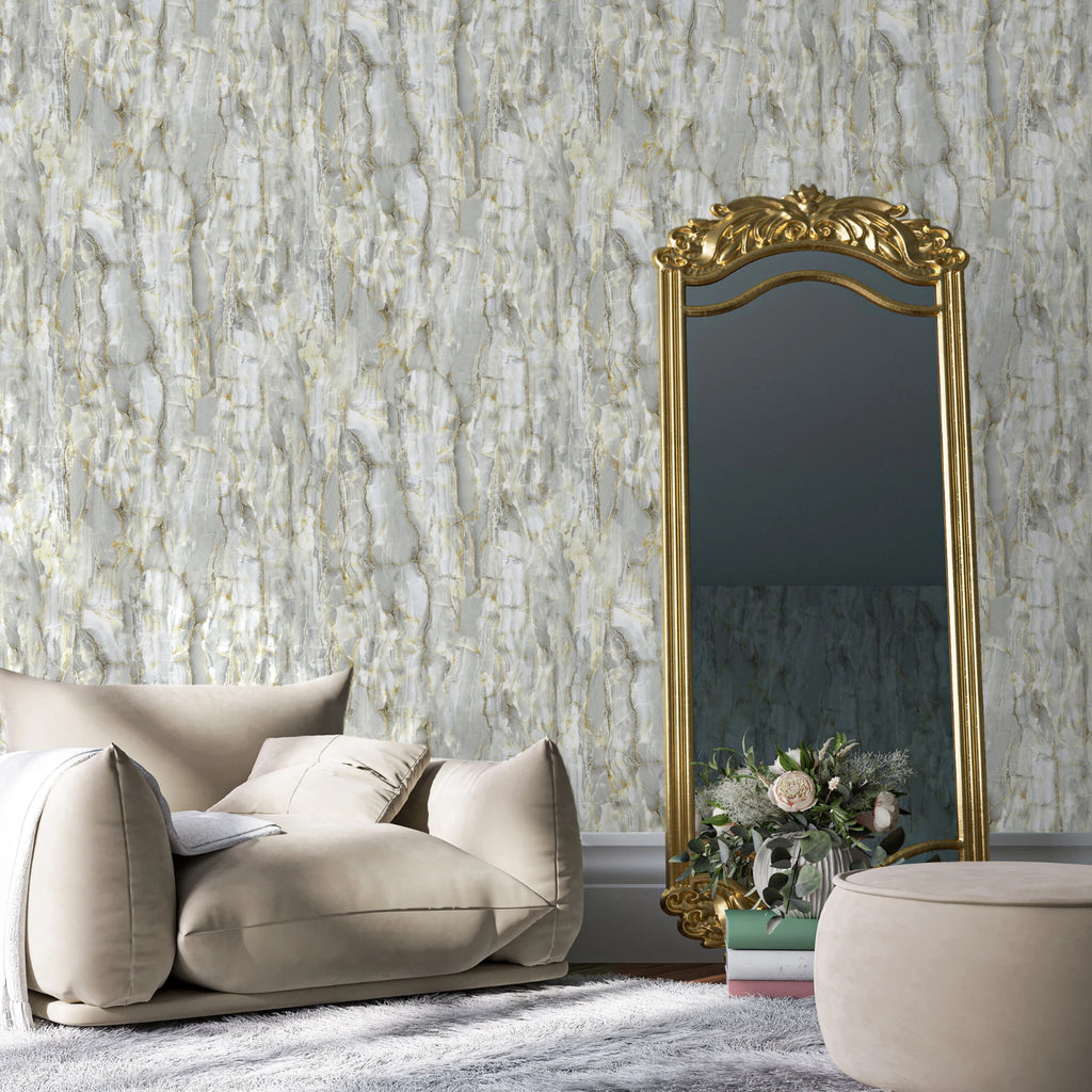 Rasch Vasari Chiara Powder Blue Grey & Gold Luxury Marble Wallpaper 400204