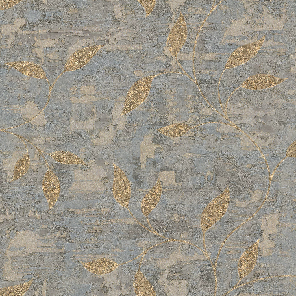 Graham & Brown Steel Gold Ornamental Leaf Wallpaper 128796
