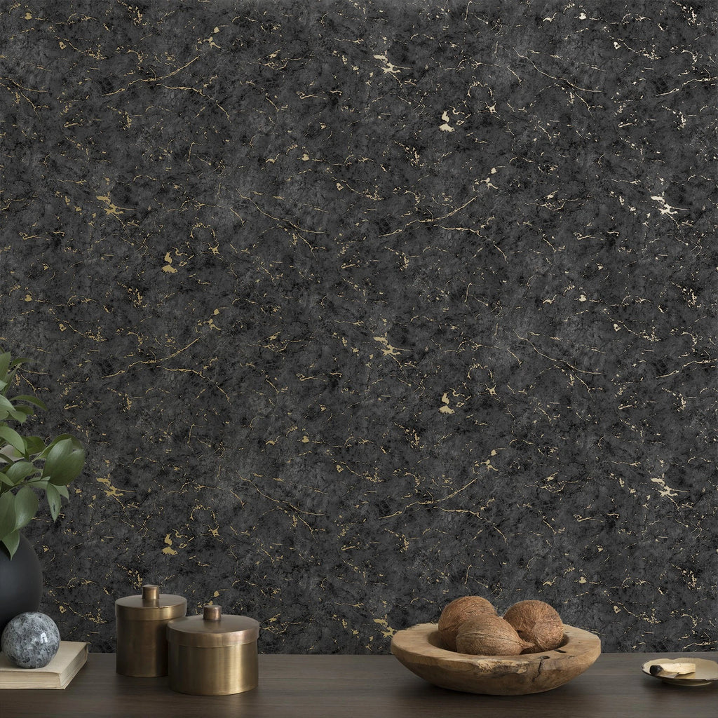 Graham & brown Superfresco Gilded Plaster Black & Gold Wallpaper 125063