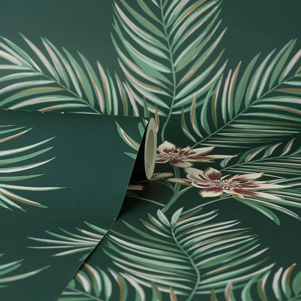 Fine Decor Green Bali Emerald Tropical Floral Jungle Wallpaper FD43279