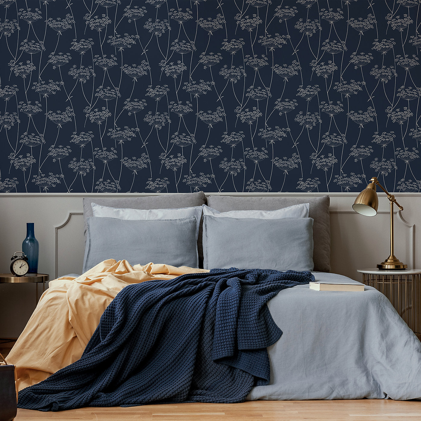 Superfresco Aura Navy Blue Floral Wallpaper 115930