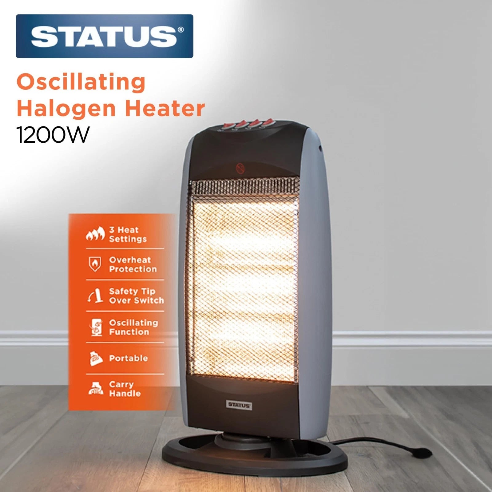 Status 1200W Oscillating Halogen Heater