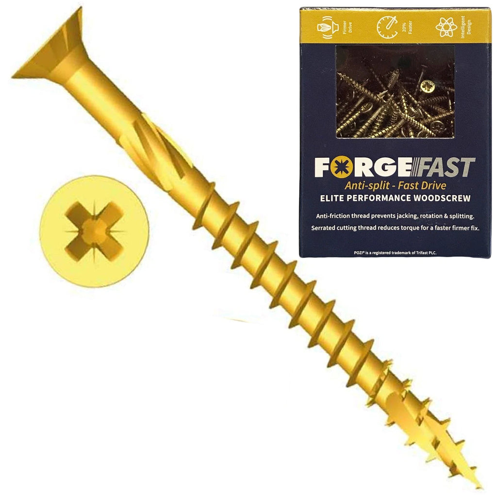 ForgeFix ForgeFast 5 x 50mm (Tub of 600) Elite Anti Split Wood Screws Yellow Boxed Pozi PZ