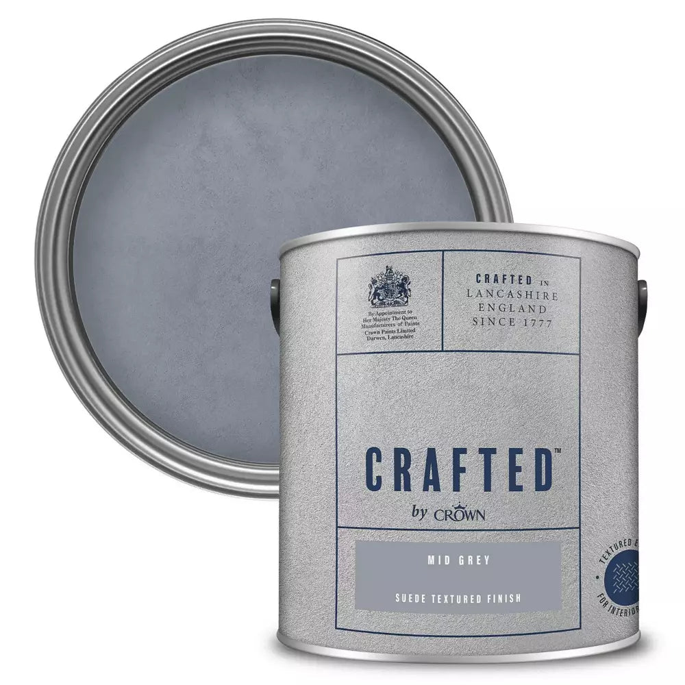 Crown Mid Grey Suede 2.5L Suede Brushed Finish Textured Emulsion Paint