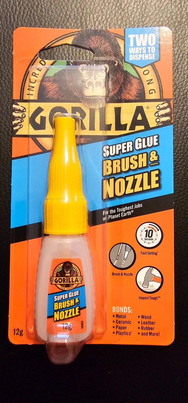 Gorilla Super Glue Brush & Nozzle 12g High Strength, Fast Setting, Anti clog Cap
