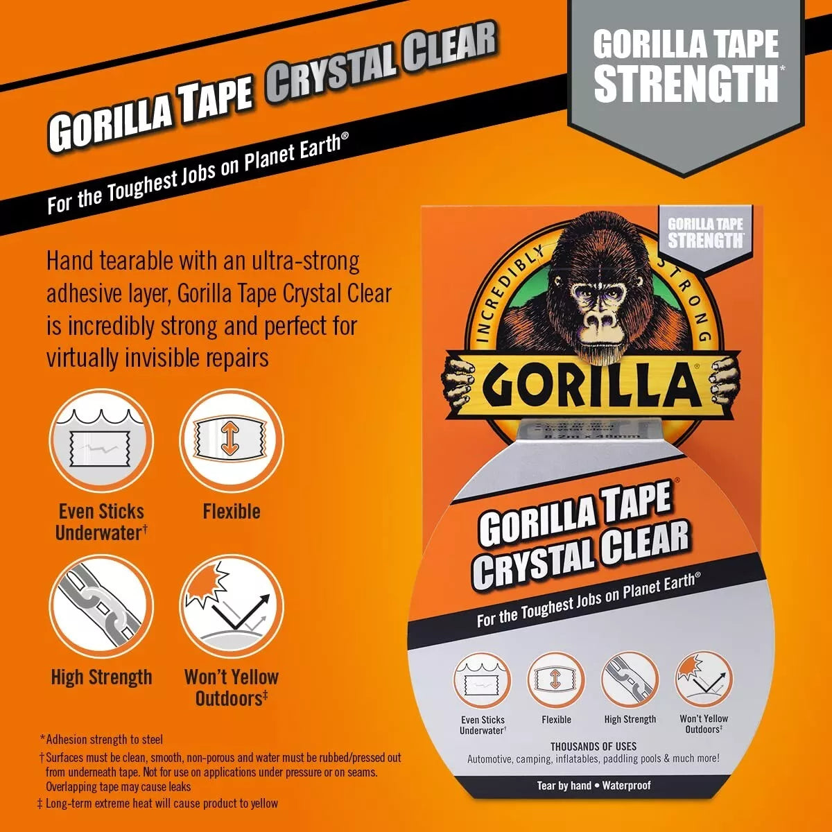 Gorilla Crystal Clear High Strength Waterproof Flexible Adhesive Tape - 8.2m x 48mm