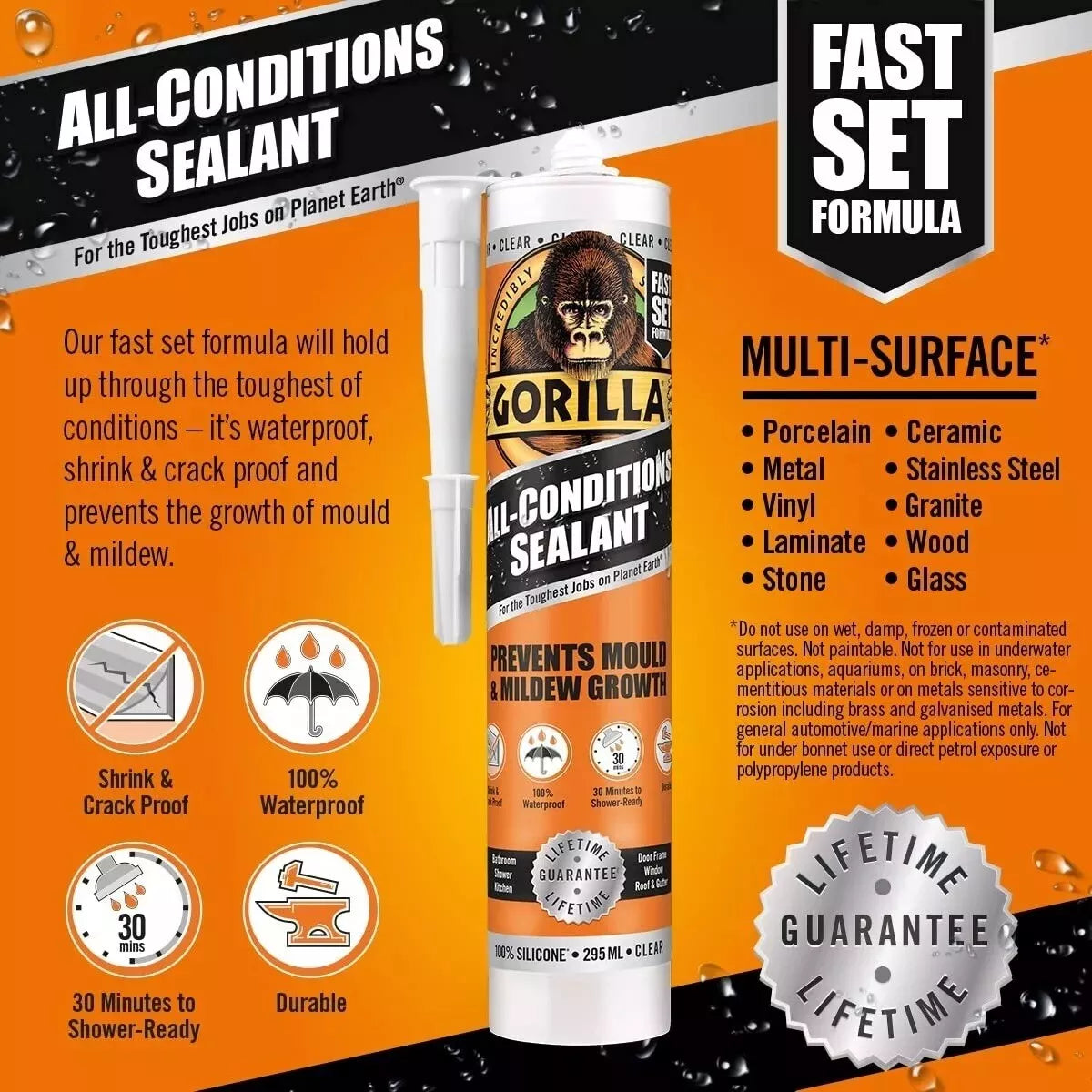 Gorilla Sealant Silicone Sealant Clear 295ml All Conditions