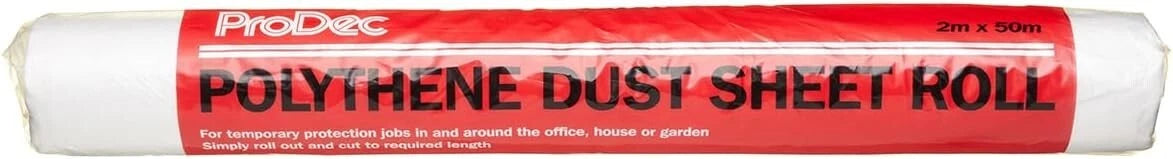 ProDec Dust Sheet 50m x 2m Roll Polythene Decorator Cover Low Density Waterproof