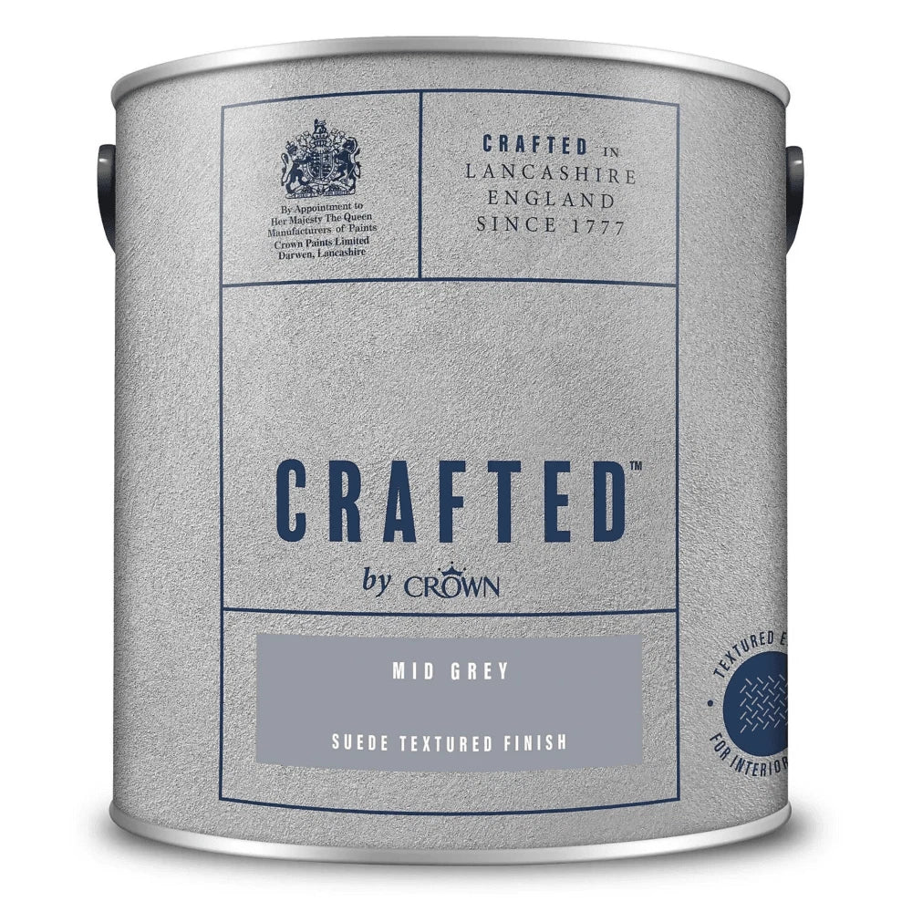 Crown Mid Grey Suede 2.5L Suede Brushed Finish Textured Emulsion Paint