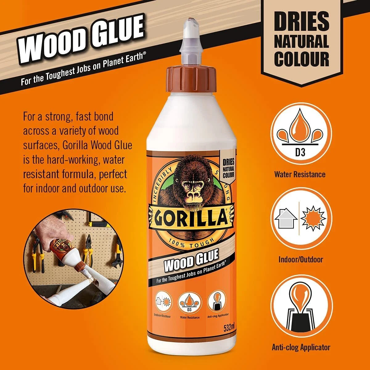 Gorilla Glue Wood Glue Indoor And Outdoor Use 1 Litre