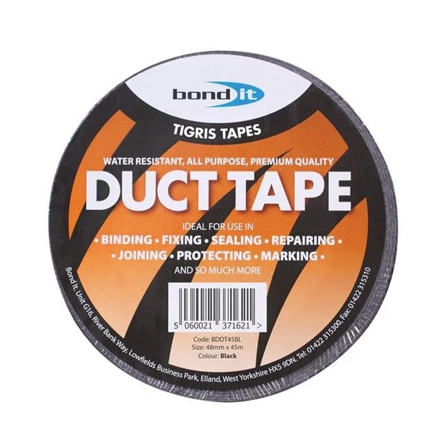 Bond It Black Duct Tape Water Resistant Binding Fixing Sealing Joining 48mm x 45m