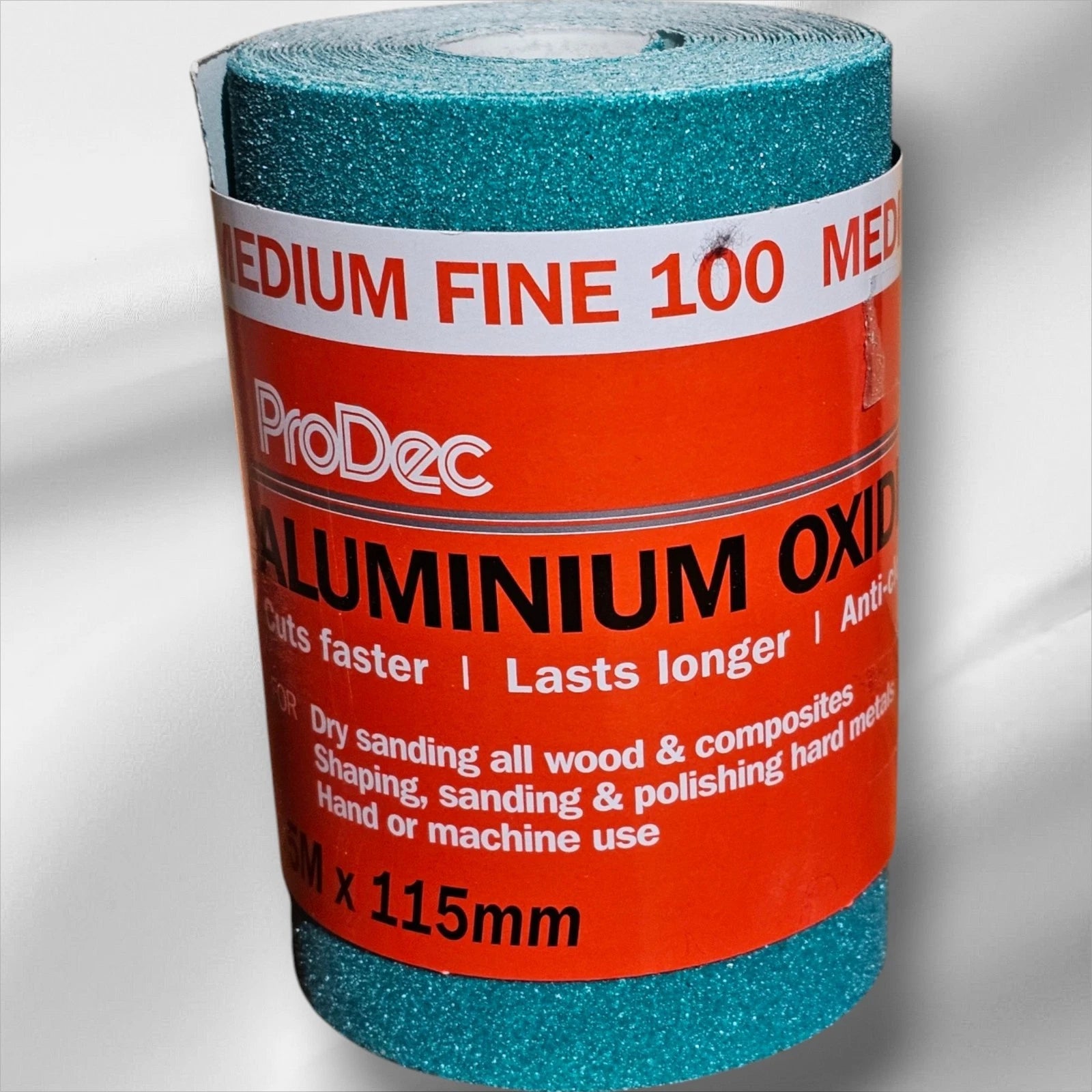 Prodec Green Aluminum Oxide SandPaper Roll 5M X 115MM 100 Grit Medium Fine