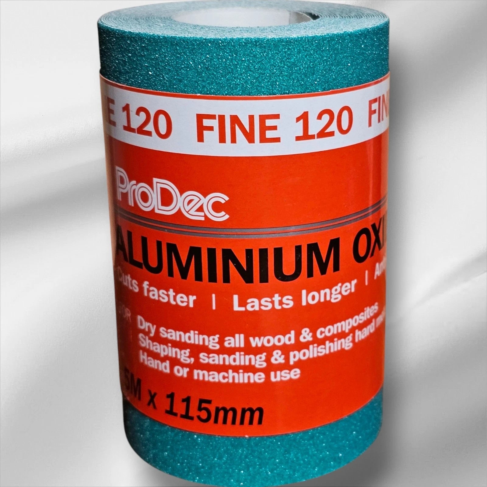 Prodec Green Aluminum Oxide SandPaper Roll 5M X 115MM 120 Grit Fine