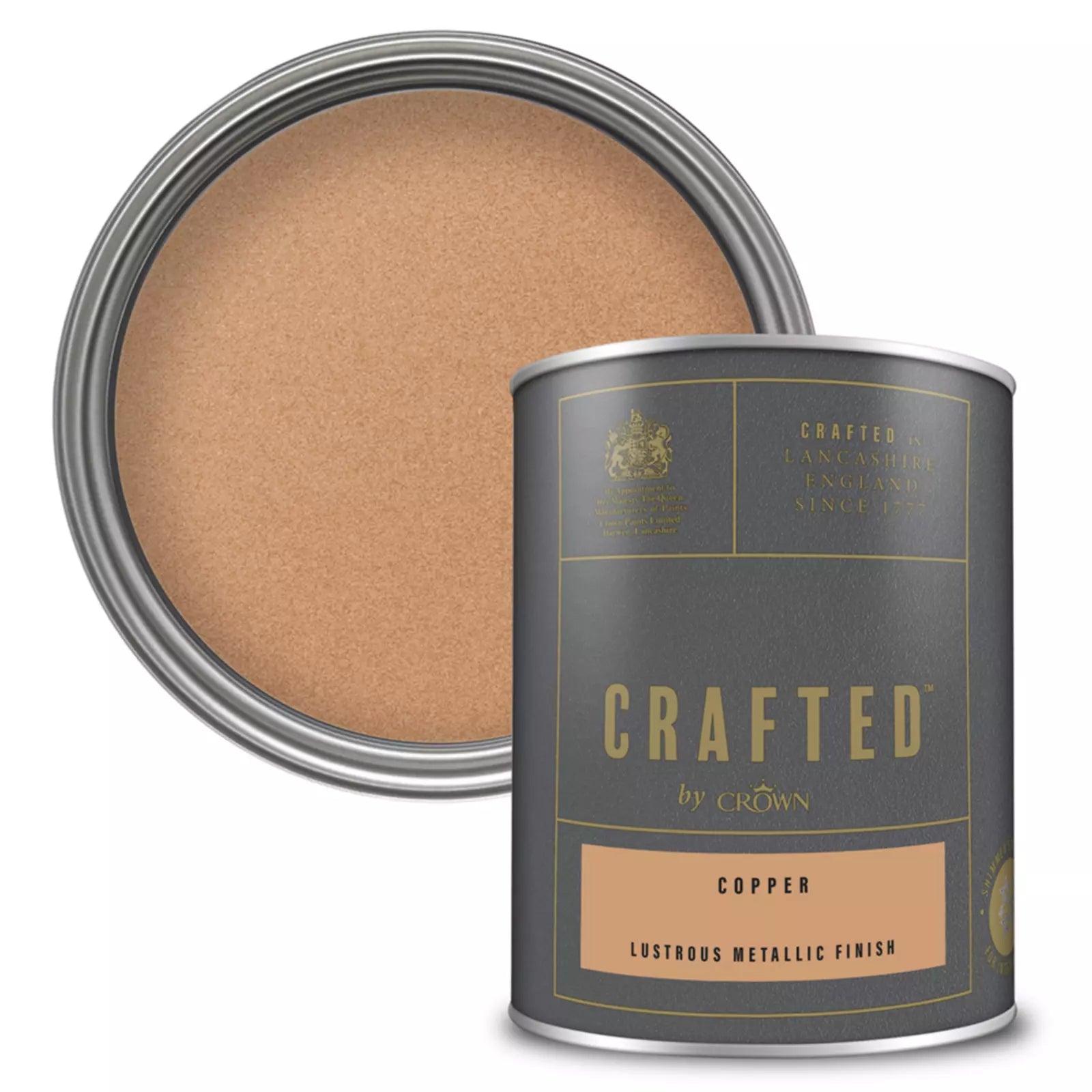 Copper Crafted By Crown Lustrous Metallic Interior Wall & Wood Paint 1.25L