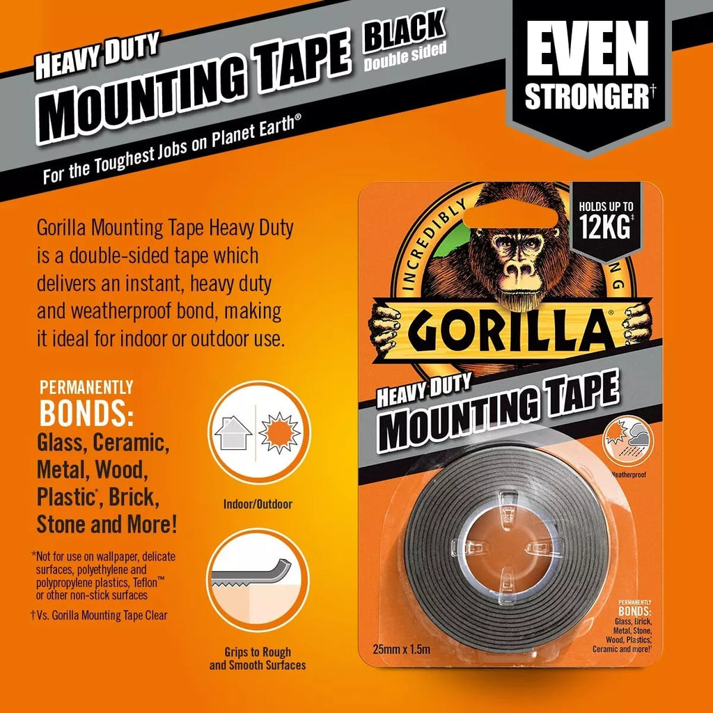 Gorilla Heavy Duty Mounting Tape Double Sided Weatherproof 25mm x 1.5m