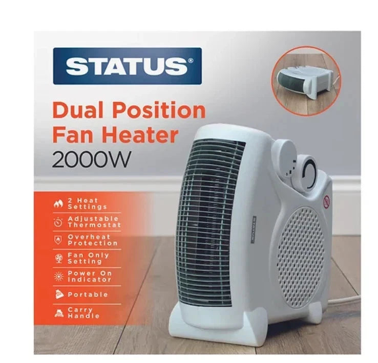 Status Dual Position Electric Fan Heater 2000W Portable Hot & Cold Settings