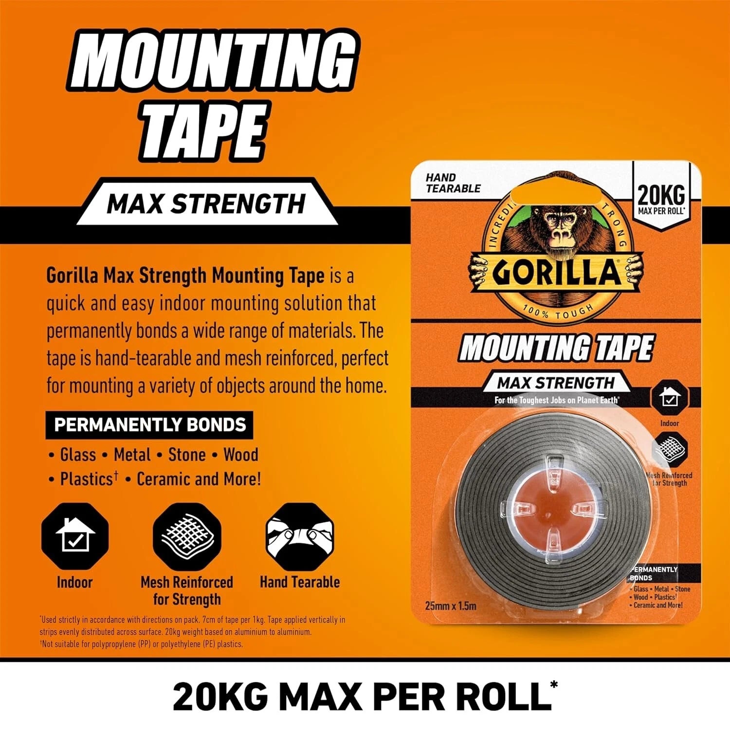 Gorilla Heavy Duty Mounting Tape Double Sided Weatherproof 25mm x 1.5m
