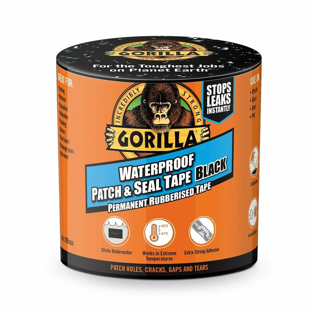 Gorilla Tape Waterproof Patch And Seal 100mm x 3m Strong Permanent Rubberised Roof Leak Fix