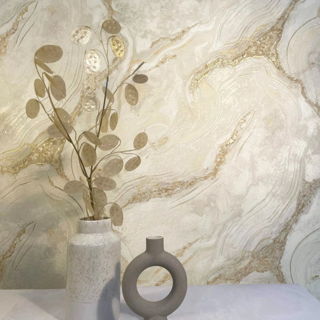 Vasari Palmetto Agate Marble Stone Natural Cream Italian Luxury Wallpaper 529425