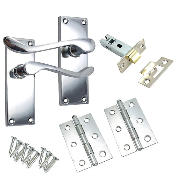 Headbourne Chrome Scroll Latch Handle & Hinge Kit ha20