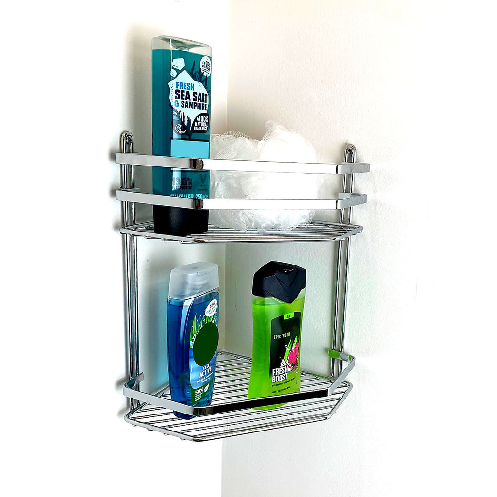 Euroshowers Stainless Steel Chrome Plated Double 2 Tier Corner Basket Caddy 57500
