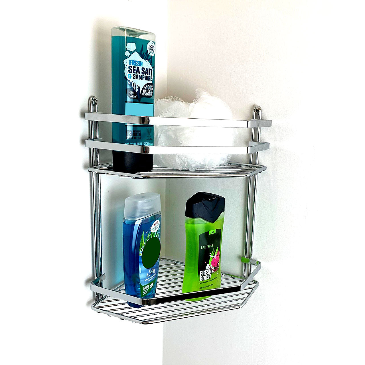 Euroshowers Stainless Steel Chrome Plated Double 2 Tier Corner Basket Caddy 57500