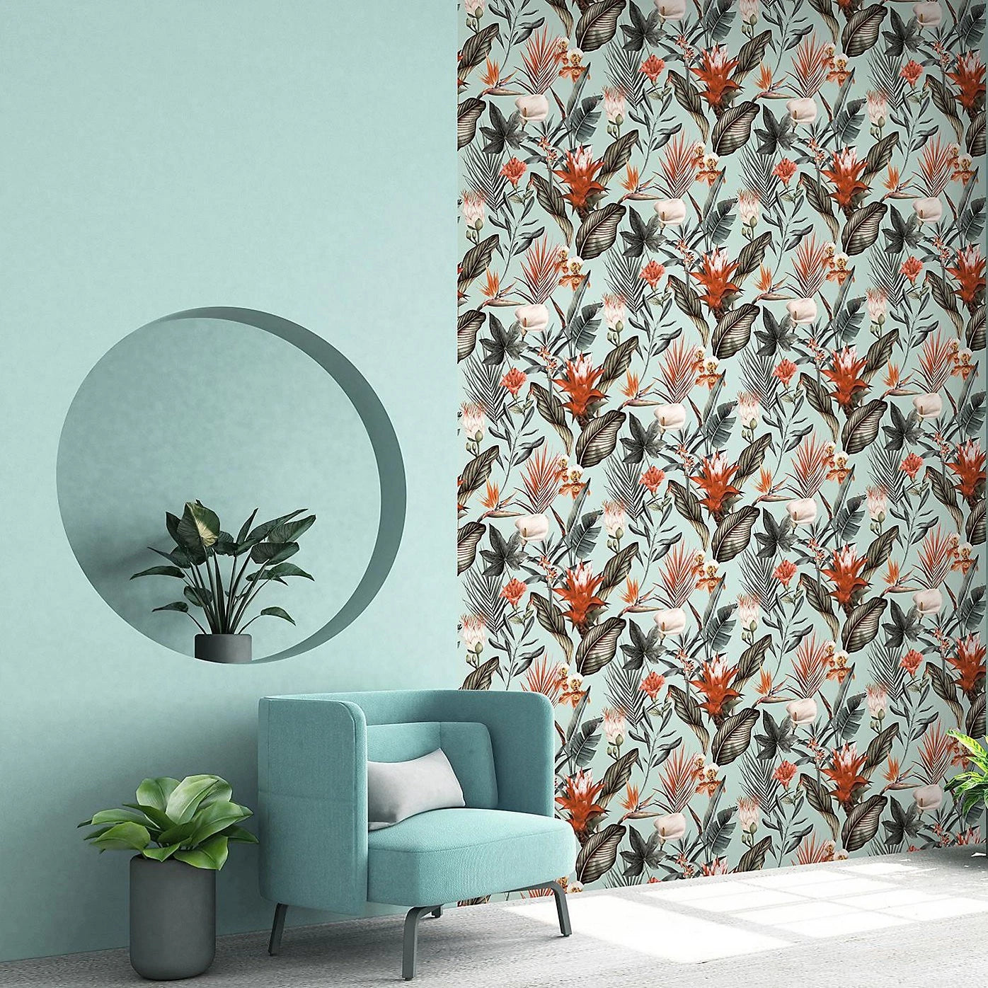 Debona Floral Duck Egg Flowers Tropical Jungle Wallpaper 5071